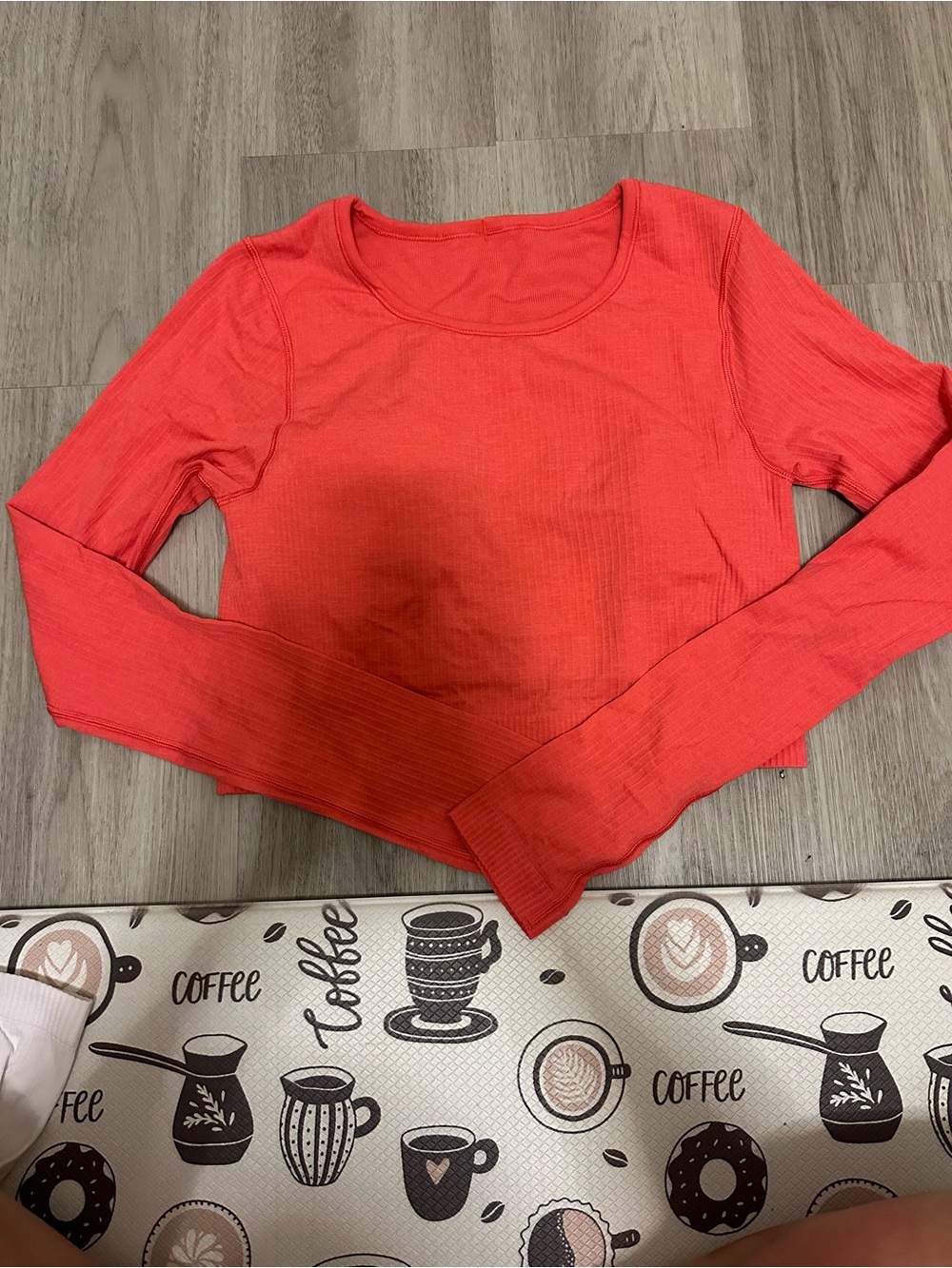 Lululemon Ebb to Street Long Sleeve Ribbed Cropped Top — Coral Red